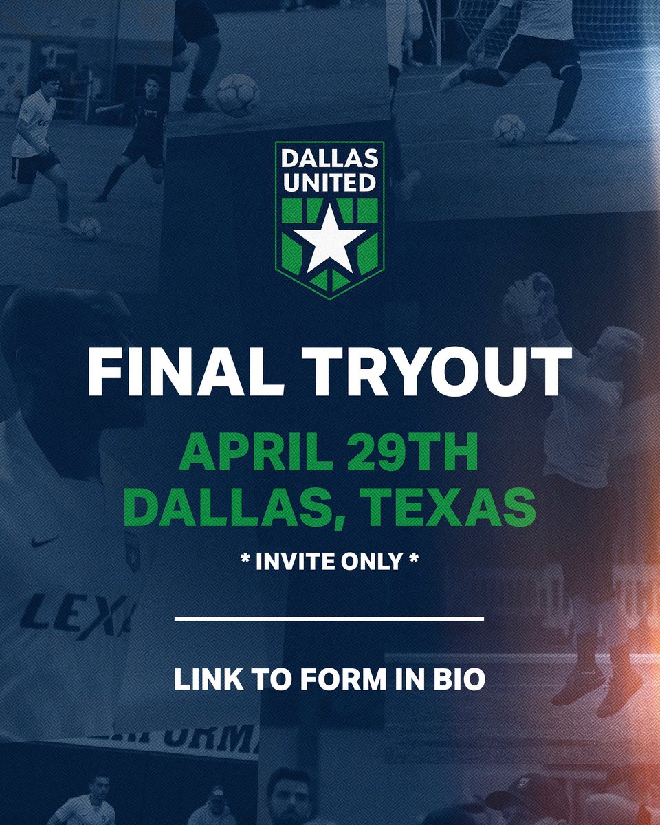 DallasUnited's tweet photo. This is it lads. Your once in a lifetime opportunity to play for $1,000,000!

ANNOUNCING OUR FINAL TRYOUT:

Saturday, April 29th. https://t.co/THSjVXmnU9