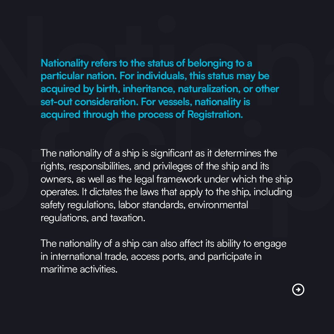 WavesandWatts's tweet photo. Assigning a ship or vessel to a specific national legal framework or jurisdiction is known as determining its nationality. This is done by registering or licensing the ship under the laws of a particular state. https://t.co/zKAwPYSeJh