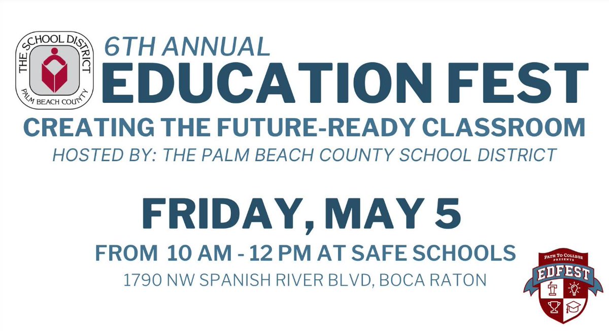 pbcsd's tweet photo. Hey @pbcsd principals and teachers! Join us for #EdFest2023 Incubator at Safe Schools on May 5th! Celebrate, Honor, &amp; Elevate Education. 

Get your tickets now! https://t.co/49btVI1dSH https://t.co/J9DX8ihGAs