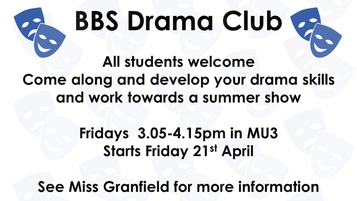 Excited to be relaunching Drama Club <a href="/BurtonBorough/">BBS</a> Come along and get involved 🎭🎭🎭
