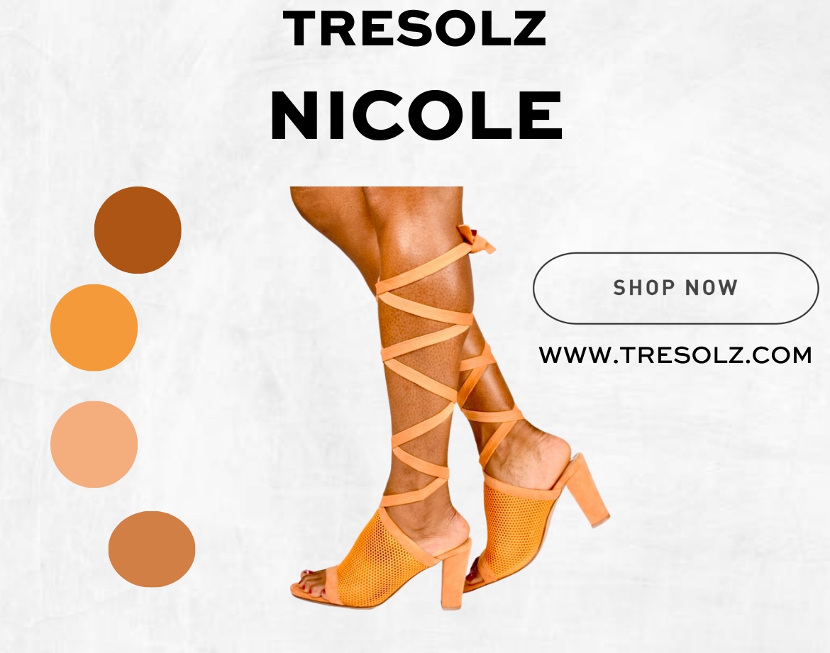 Step up your fashion game with Nicole! The denim mesh heeled sandals that’s sure to turn heads! Featuring a trendy lace-up strap and suede covered heel, Nicole will always get it right!

#blackownedbusiness #strappyheels #denim #heeledsandal #suede #tallfashion #fashion #size15