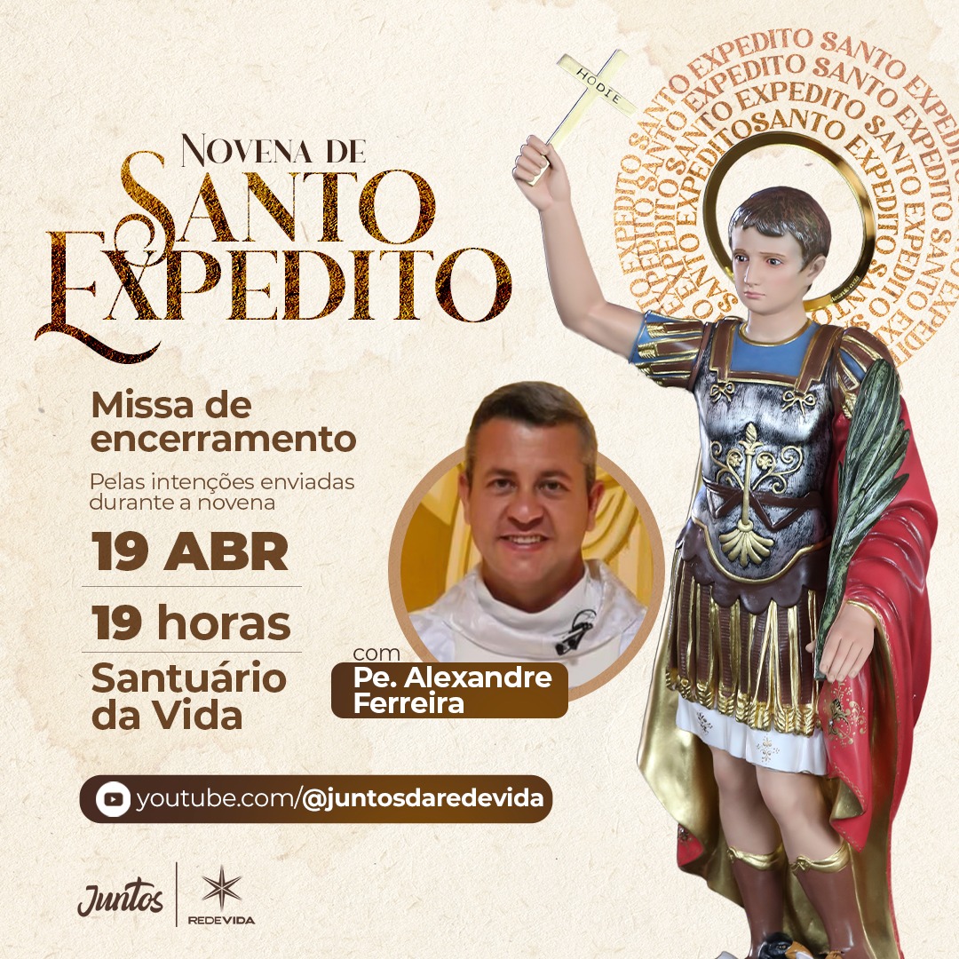 REDEVIDA's tweet photo. Às 19h, AO VIVO e exclusivamente pelo https://t.co/R1pf3tRRBP, você acompanha a Missa de Encerramento da Novena de Santo Expedito que trilhamos nos últimos 9 dias. 🙏
Pe. Alexandre Ferreira espera por você!
.
.
#novena #santoexpedito #missa #oração #causasimpossiveis https://t.co/PjMdHodce1