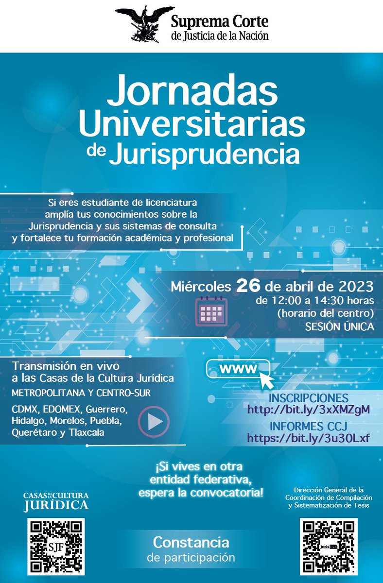 ColegioSCJN's tweet photo. 📣📣Eres estudiante de Derecho y te interesa aprender de jurisprudencia 📚📝 estás Jornadas Universitarias son para ti!!! Inscríbete https://t.co/wCf67dFpTf https://t.co/HbC4HmzfgG