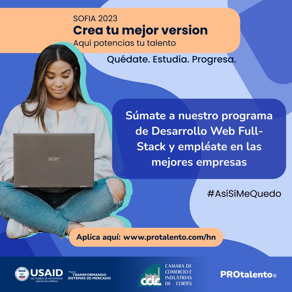 CCICHN's tweet photo. Una gran oportunidad llega para ti, con el programa de Desarrollo Web Full - Stack de PROtalento puedes formarte y emplearte en las mejores empresas de latinoamérica.

Aplica en: https://t.co/PkadU1rkU4

#AsiSiMeQuedo #programadoresweb https://t.co/4W4VVaj4ja
