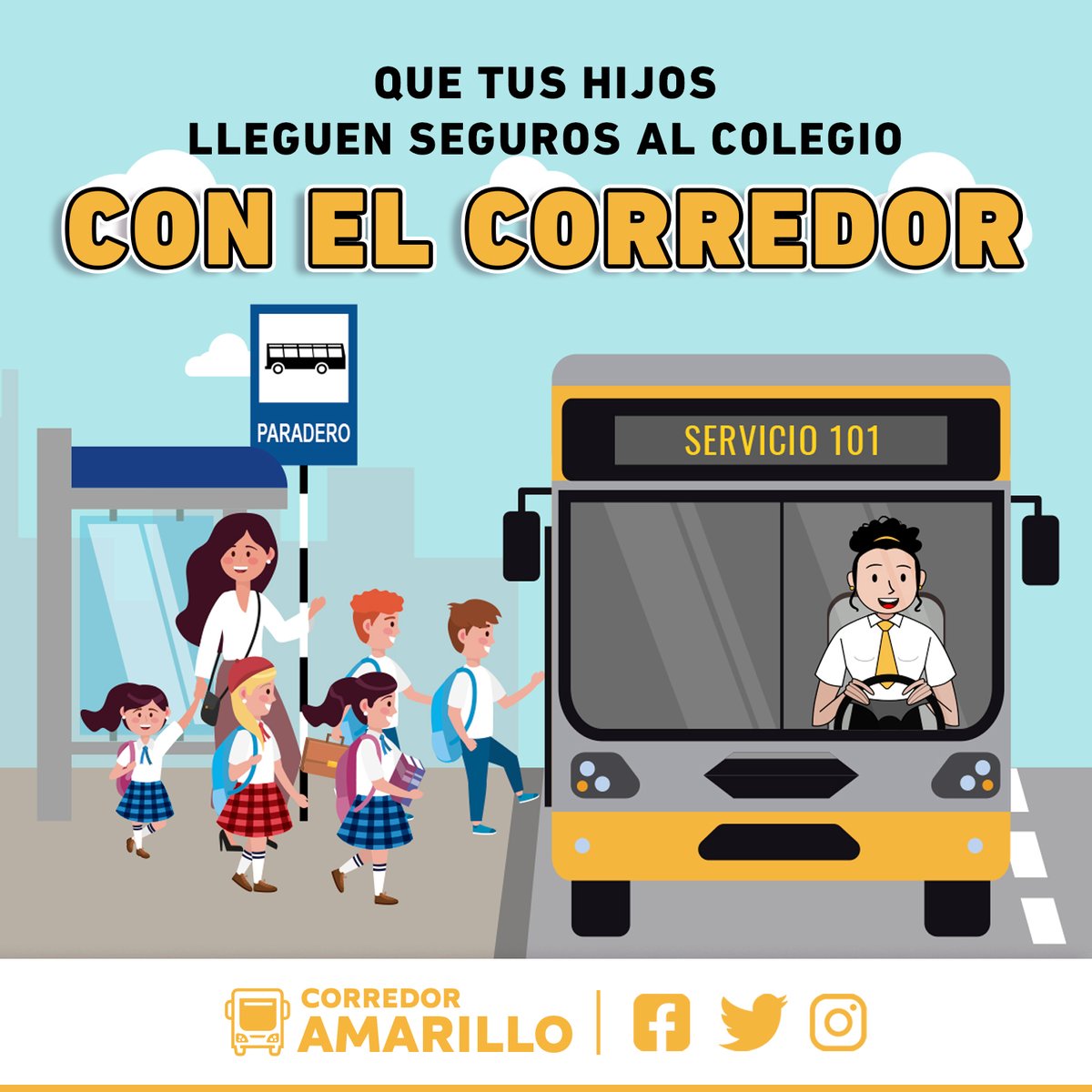 corre_amarillo's tweet photo. La seguridad de tus hijos/as es importante, con el Corredor Amarillo viajan seguros y pagan la tarifa justa en cada recorrido. 🙌

#TransporteUrbano #TransportePúblico #CorredoresComplementarios #TransporteEnLima #Lima #transporteformal #transporteseguro https://t.co/XyGDbx5nxJ