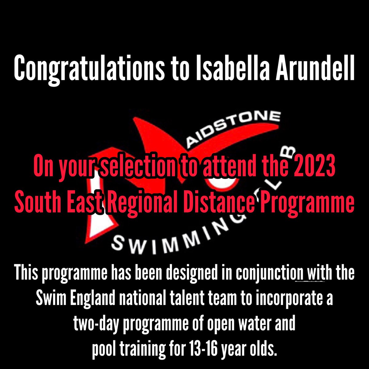 maidstonesc's tweet photo. Congratulations to Isabella Arundell 👏👏| Selected to attend the 2023 South East Regional Distance Programme. @southeastswimming @swimengland #openwater #openwaterswimming #distanceswimming #distanceswimmer https://t.co/4uAEFd9Zvz
