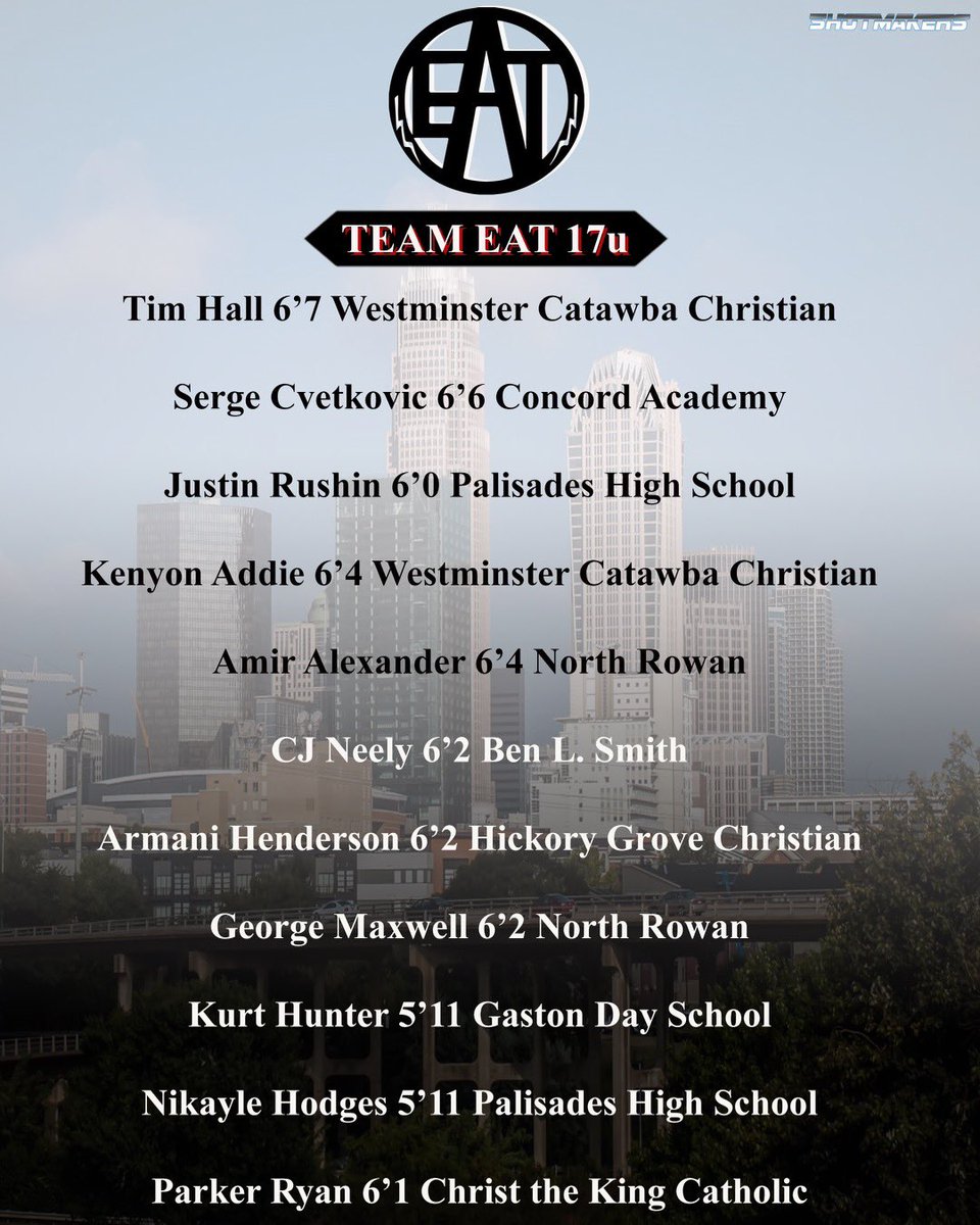 TeamEATCLT's tweet photo. Team EAT 17u roster and schedule for the weekend at @Phenom_Hoops #PhenomChallenge https://t.co/Zs6DDePsA4