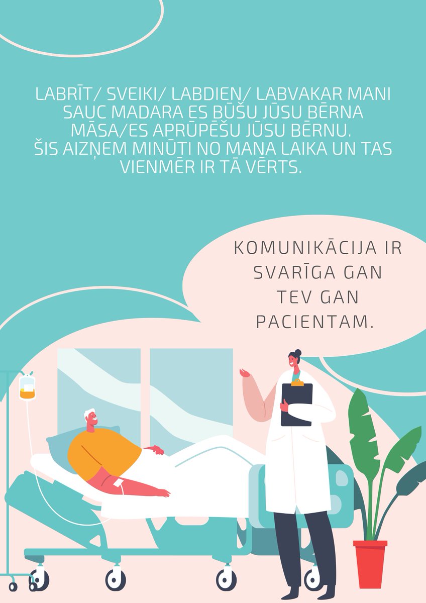 Šī nebija norma manā darbā, kad sāku strādāt, šo nepratu pirmos gadus strādājot par māsu, man to neiemācīja. Sasveicināties un iepazīstināt ar sevi 100% visos gadījumos iemācījos pieredzes apmaiņas braucienā uz slimnīcu Londonā. Par to esmu ļoti pateicīga.