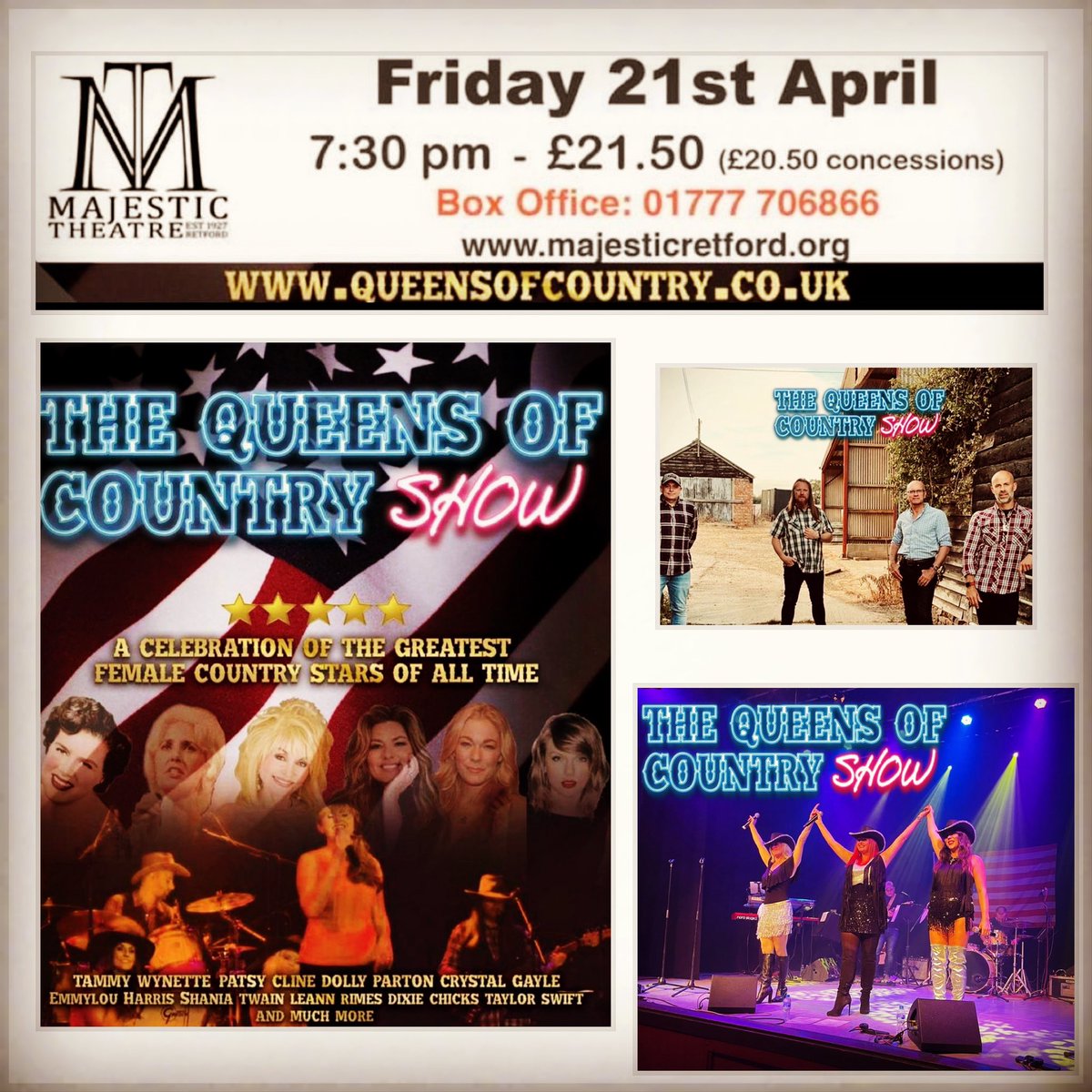 jesstcountry's tweet photo. 👑Queens of Country 👸: a tribute to Female Country Artists 🎫

This FRIDAY! 🎶🔥

@MajesticRetford 

Tickets available here 🎫 

https://t.co/2zBM9sLytD

#retford #themajestic #queensofcountry #countryshow #countrymusic #fridaynight #outout https://t.co/RByBl9YXxl