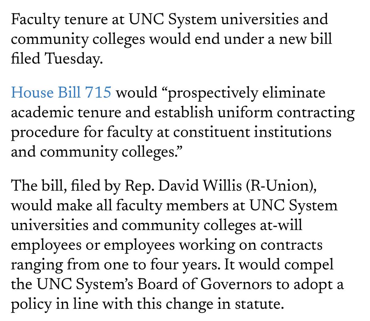 nkalamb's tweet photo. House Bill 715 would “prospectively eliminate academic tenure” in North Carolina.

https://t.co/ckaq1ijvzc https://t.co/hI2WzNraMq
