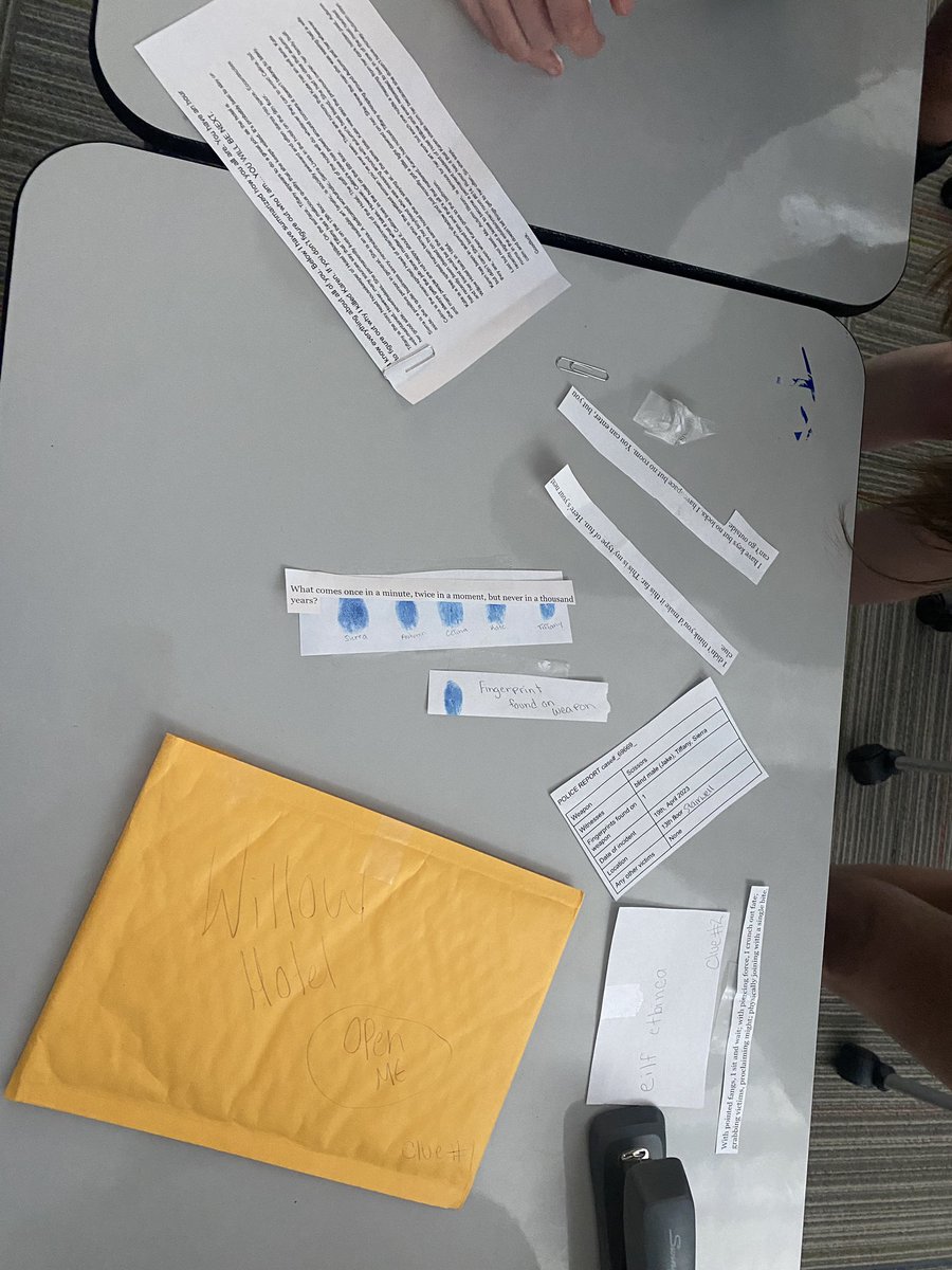 MsCaron4's tweet photo. Yearbook enjoyed a student-created murder mystery game today! My character ended up being the guilty party ✂️😱 https://t.co/yKBOOZDDTB