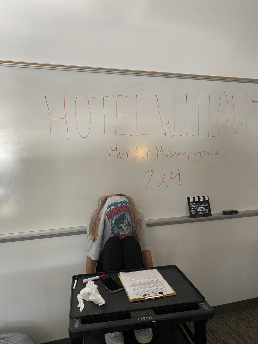 MsCaron4's tweet photo. Yearbook enjoyed a student-created murder mystery game today! My character ended up being the guilty party ✂️😱 https://t.co/yKBOOZDDTB
