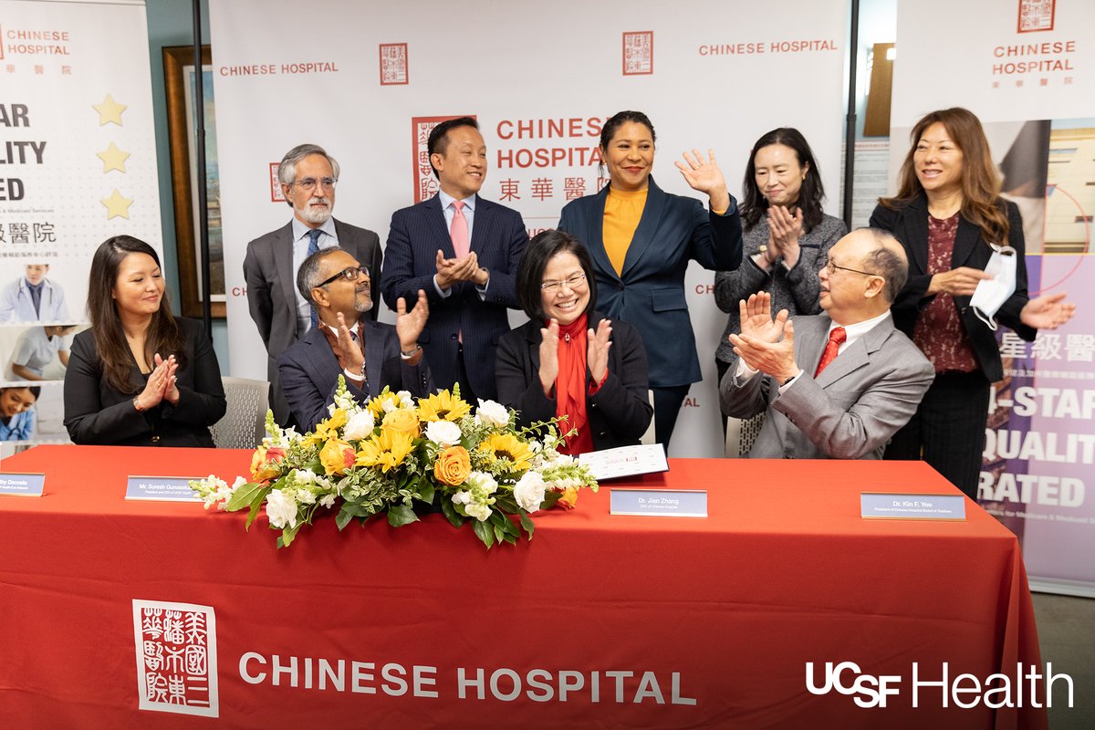 UCSFHospitals's tweet photo. We're proud to have signed a collaboration agreement with @ChineseHospital to improve access to quality healthcare in #SF! Together we'll expand our existing Stroke Center collaboration to other care areas, including pulmonology, cardiology &amp; oncology! 🎉 https://t.co/SKrh47K3bc
