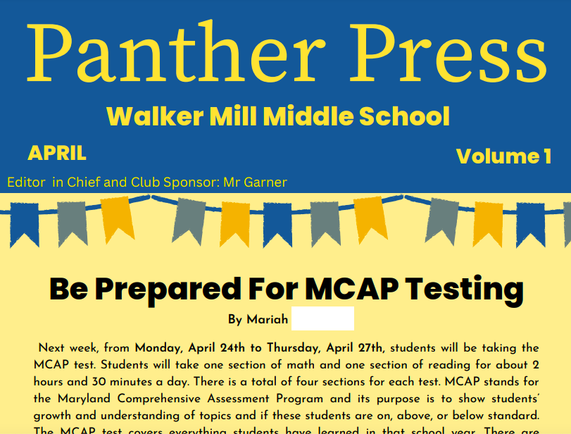 The April edition of our Student Newsletter came out today. We are so proud of the students who put this together each month! @WMMSTAG @PGCPSTAG #MiddleSchoolJournalists #pgcps #pgcpsproud #pantherpride #blueandgold #wmms #StudentNewsletter #GoPanthers