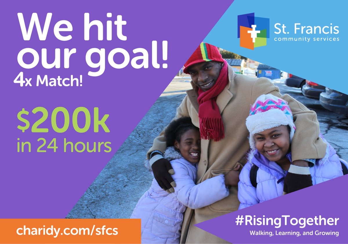 sfcsstl's tweet photo. WE MET OUR GOAL! There is still time to make contributions. We can't thank all of you enough for the thousands of people we will be able to serve with your generosity!!! #RisingTogether https://t.co/6XcKEv44IL https://t.co/FJT7fYyqMp