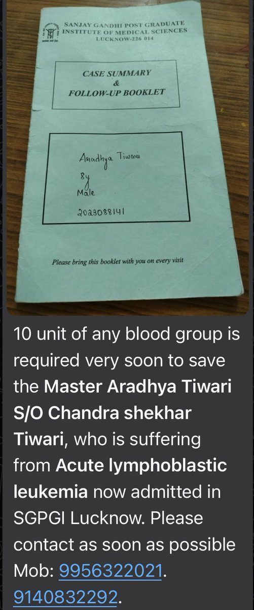 RahulMishrraINC's tweet photo. #SOSHelp Urgent Required 10 Unit of Blood in @SGPGI Lko to Aradhya Tiwari ..Contact: 9956322021, 9140832292 https://t.co/rOeLkmLbAR