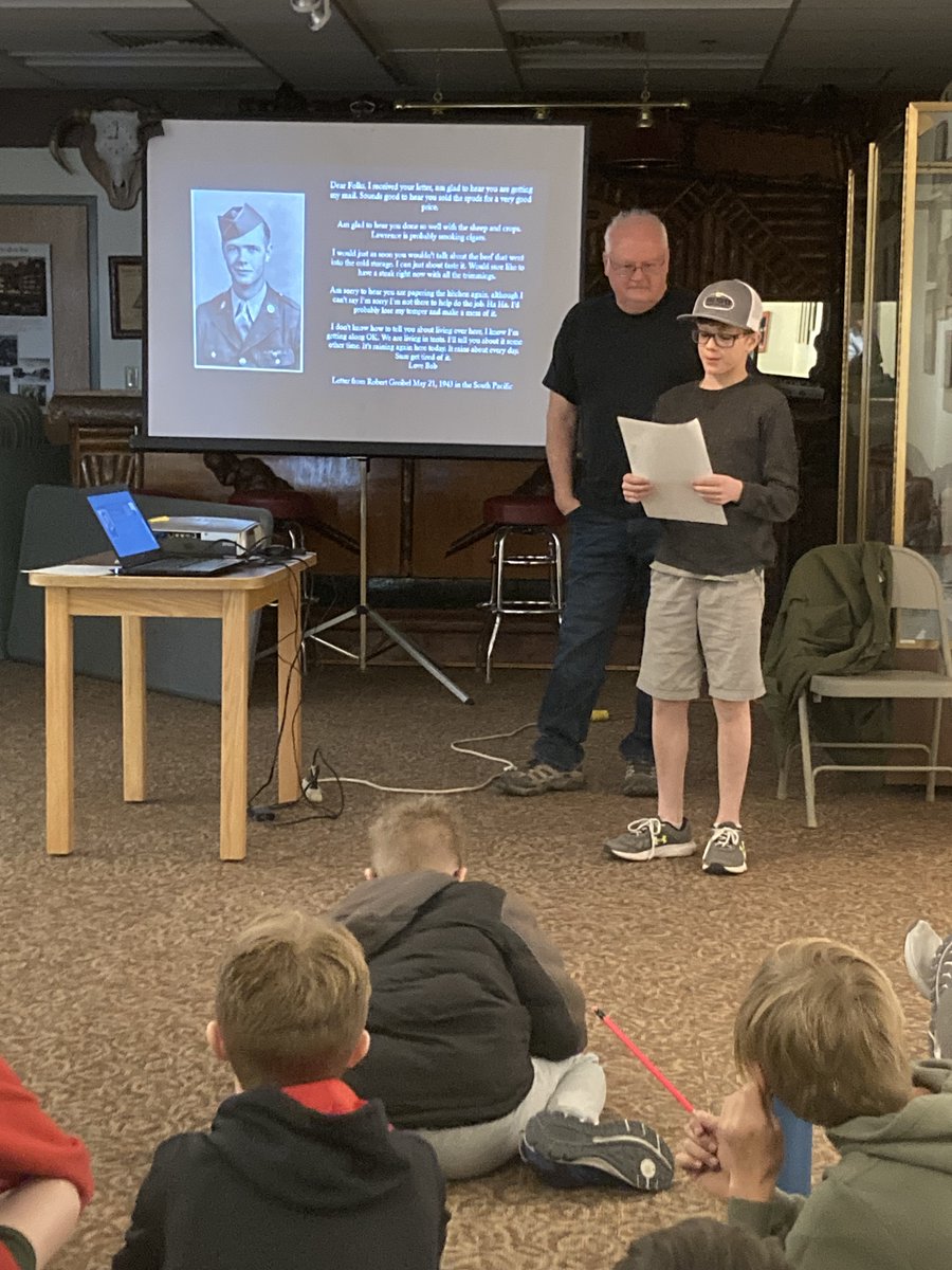 LMS_AP22's tweet photo. 6th graders visited with Mr. Randall Wise of the Pioneer Museum to learn about the legacy of WWII and its impact on our local community.  One take away from the visit was the clear understanding of just how tough and brave the residents of our community were and still are! https://t.co/auzZmrJ5wW