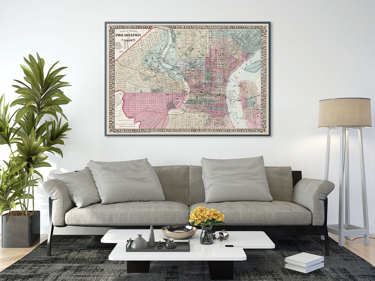 HistoricPictorx's tweet image. The Plan of the City of Philadelphia &amp;amp; Camden, 1877, is a detailed map that p shows the layout of streets and roads, parks and landmarks, as well as the locations of buildings, depots, public businesses, water ways and ferry crossings.  

#historicpictoric #history #historicmap