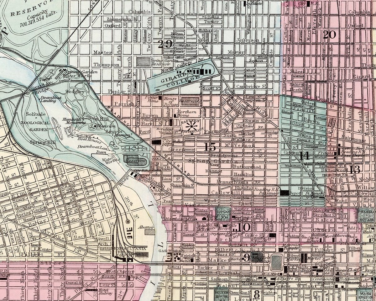HistoricPictorx's tweet image. The Plan of the City of Philadelphia &amp;amp; Camden, 1877, is a detailed map that p shows the layout of streets and roads, parks and landmarks, as well as the locations of buildings, depots, public businesses, water ways and ferry crossings.  

#historicpictoric #history #historicmap