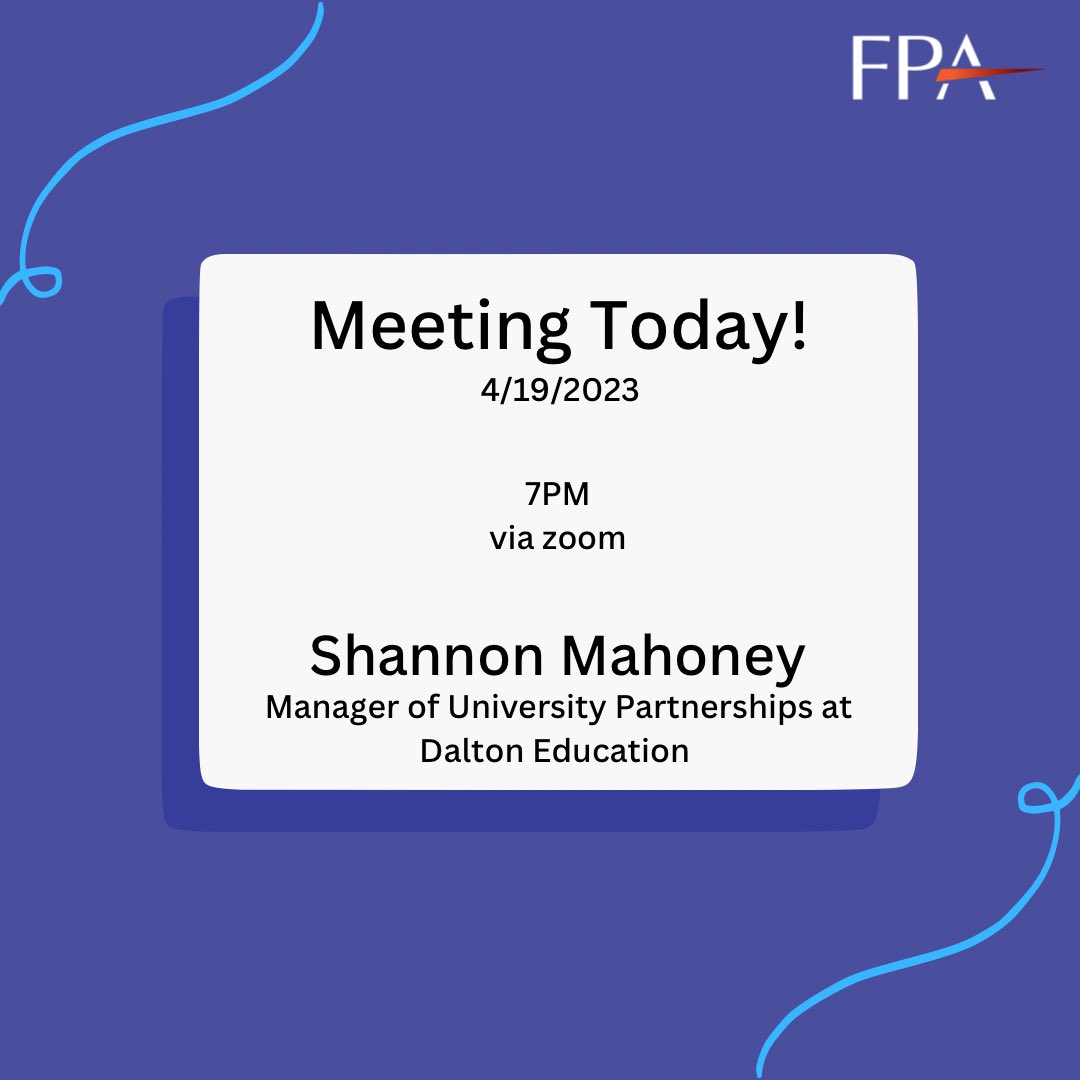 Our last meeting of the semester is today 🥺

Join us tonight and welcome our guest speaker, Shannon Mahoney from Dalton Education. Shannon will be speaking about what to expect when taking the CFP Exam. 

Wednesday April 19th
7PM
via zoom - csus.zoom.us/j/5217653843
