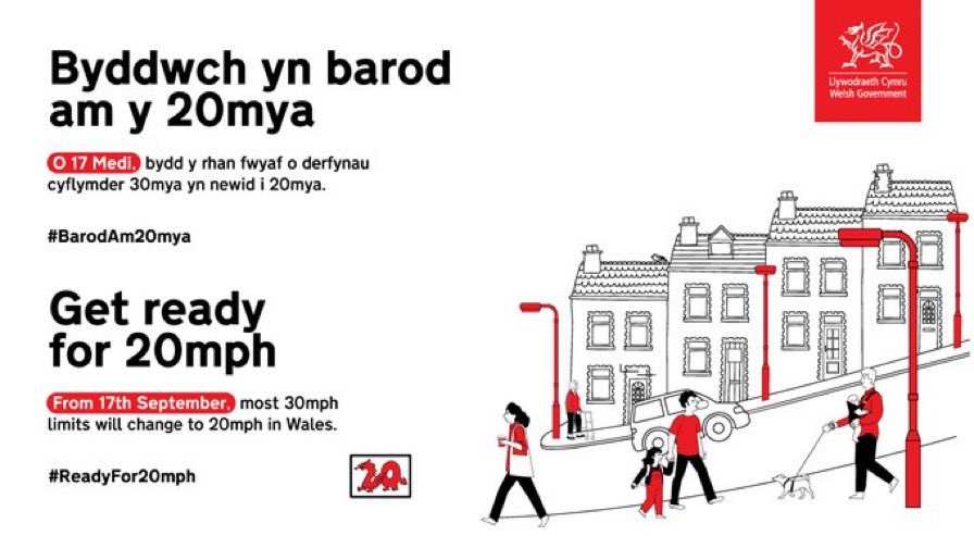 Welsh Government Transport 20mph limits are being introduced in areas across Wales where people live, work, learn, and play from 17th September 2023. #ReadyFor20mph gov.wales/safer-20mph-le…