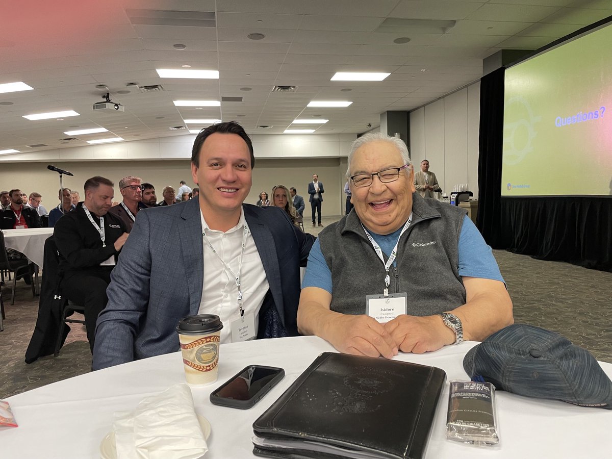 SaskMiningAssoc's tweet photo. At 7th Indigenous Mining Supply Chain Gathering very fortunate to have Elder Isidore Campbell #EnglishRiverFirstNation provide the Opening Prayer &amp; share with us the development of #DesNedhe Business Charter #Treaty6 #MSCF2023 https://t.co/3qy9nIrDJm