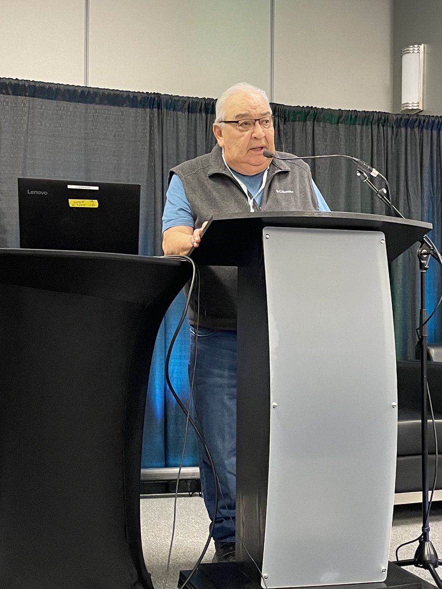 SaskMiningAssoc's tweet photo. At 7th Indigenous Mining Supply Chain Gathering very fortunate to have Elder Isidore Campbell #EnglishRiverFirstNation provide the Opening Prayer &amp; share with us the development of #DesNedhe Business Charter #Treaty6 #MSCF2023 https://t.co/3qy9nIrDJm