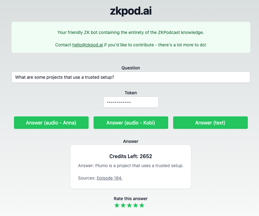 Some updates!

* Answers now include a list of sources
* You can rate the quality of the answers