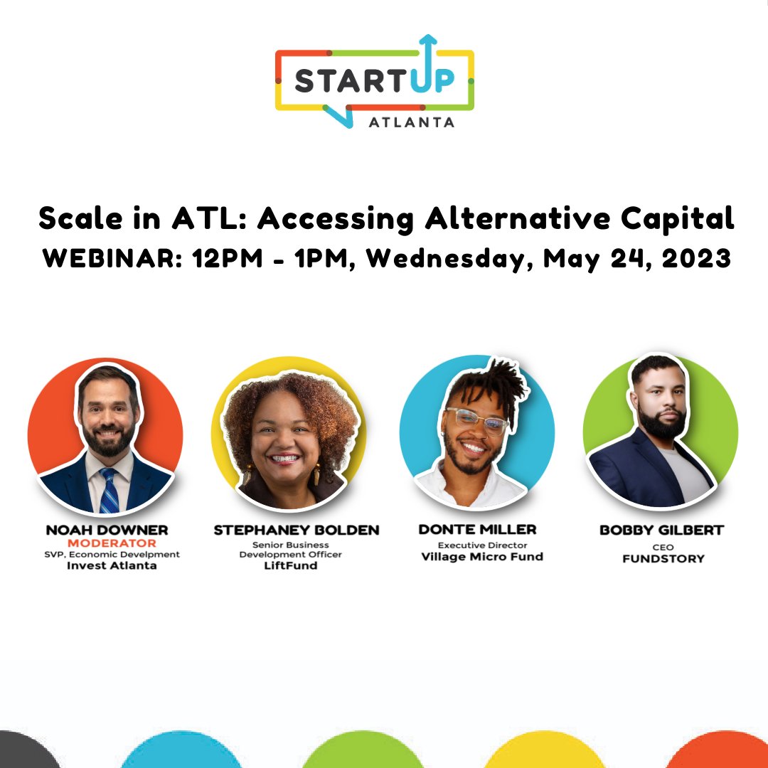 Startup Atlanta (@startupatlanta) on Twitter photo What do you need to #scale a startup? Join us as we discuss accessing alternative forms of capital like grants, loans, and incentives that are available for startups and small businesses.
RSVP NOW: bit.ly/43IY5VI
<a href="/InvestAtlanta/">Invest Atlanta</a>, <a href="/thevillagefund/">Village Micro Fund</a>, <a href="/LiftFundUS/">LiftFund US</a>, <a href="/FundStoryHQ/">FundStory</a> What do you need to #scale a startup? Join us as we discuss accessing alternative forms of capital like grants, loans, and incentives that are available for startups and small businesses.
RSVP NOW: bit.ly/43IY5VI
<a href="/InvestAtlanta/">Invest Atlanta</a>, <a href="/thevillagefund/">Village Micro Fund</a>, <a href="/LiftFundUS/">LiftFund US</a>, <a href="/FundStoryHQ/">FundStory</a>