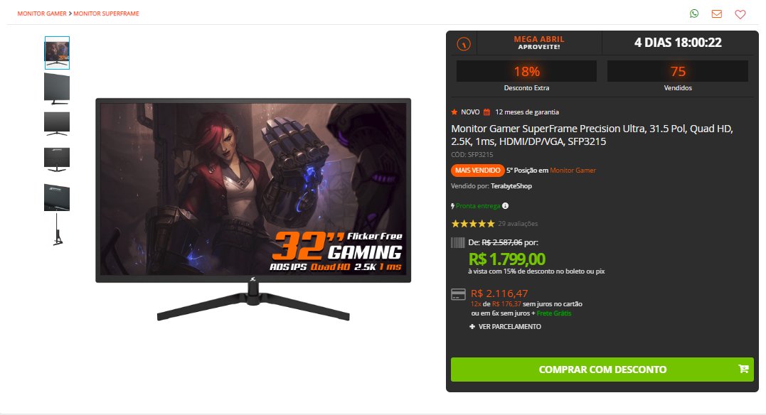 PromoLinkBR's tweet image. Monitor Gamer SuperFrame Precision Ultra, 31.5 Pol, Quad HD, 2.5K, 1ms, HDMI/DP/VGA

por R$ 1.799,00 à vista com 15% de desconto no boleto ou pix
em até 12x de R$ 176,37 sem juros

Acesse: terabyteshop.com.br/produto/19405/…

Loja: Terabyte
#SuperFrame #pcgaming #4k