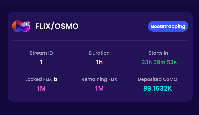 FlixFanatics's tweet photo. Pool Id: 1⃣
Stream duration: 1⃣hr
Starts in: 1⃣Day
Locked $FLIX : 1⃣M

The question now is 
How many will You be able to get❓

Stay Tuned at:
https://t.co/HnWbxuEVZp

#OmniFlix #FLIX #StreamSwap https://t.co/cTNcRZq1we