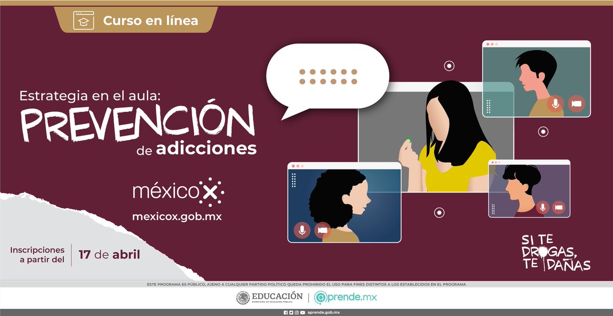 STPS_mx's tweet photo. La @SEP_mx, a través de @aprende_mx en colaboración con @SSalud_mx y @CONADICmx, te invita a inscribirte al curso gratuito donde aprenderás a identificar efectos y consecuencias de consumir drogas.

👉Ingresa ahora a @MexicoX_gob e inscríbete: https://t.co/Rcegzi52WE https://t.co/Oudl7GHzuV