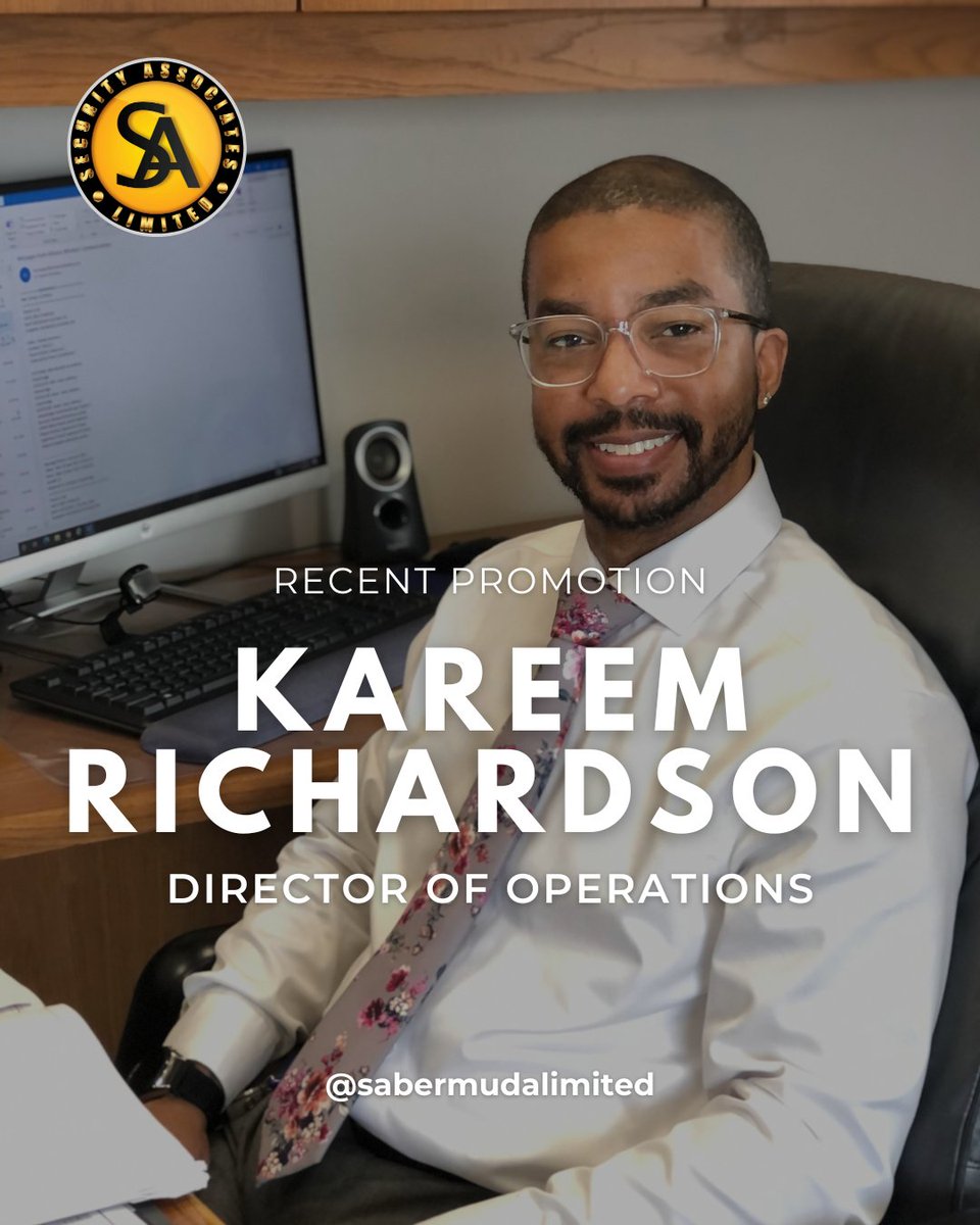 SABermudaLtd's tweet photo. 🎉CONGRATULATIONS ON YOUR PROMOTION!
Kareem Richardson has been promoted to Director of Operations.
⁠
He has been a part of the SA team for over 5 years and we hope for many more!⁠ 
⁠
Follow us and meet even more of our amazing SA team.⁠ https://t.co/ZG9lQbQOwI