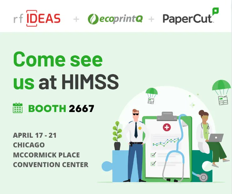 ecoprintQ's tweet photo. #ecoprintQ is delighted to be at #HIMSS23, the largest global #health #conference and expo in #Chicago. We are excited to showcase cutting-edge technologies, engage with industry experts, and proud to be joined by our esteemed partners, #rfIDEAS and #PaperCut. https://t.co/xkCub9WZG7