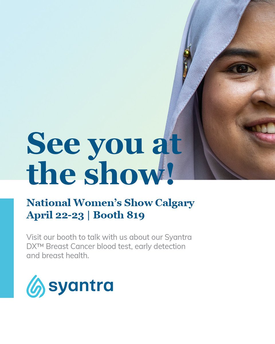 We'll be at the <a href="/ntlwomenshow/">National Women's Show</a> in Calgary on April 22 &amp; 23!  🙌 Visit us to chat about Syantra DX™ Breast Cancer and early detection.

Use online promo code GIRLSDAY23 ➡️ loom.ly/kL_G8HI

#NWSCalgary #SyantraDX #BreastCancer #EarlyDetection #YYCevents