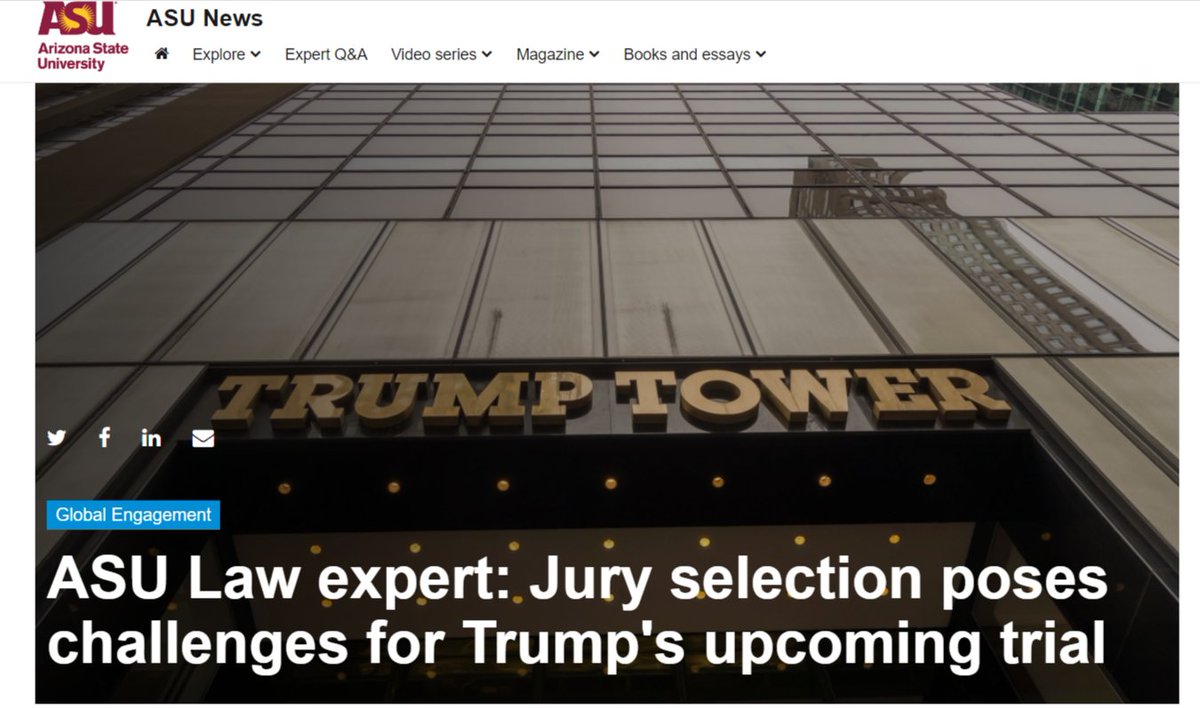 Stefanie Lindquist, law professor and executive director of the <a href="/ASUConDesign/">Center for Constitutional Design at ASU</a> was interviewed by <a href="/asunews/">ASU News</a> about the challenges of finding a jury for Pres. Trump's trial.

Read more here: news.asu.edu/20230406-globa…