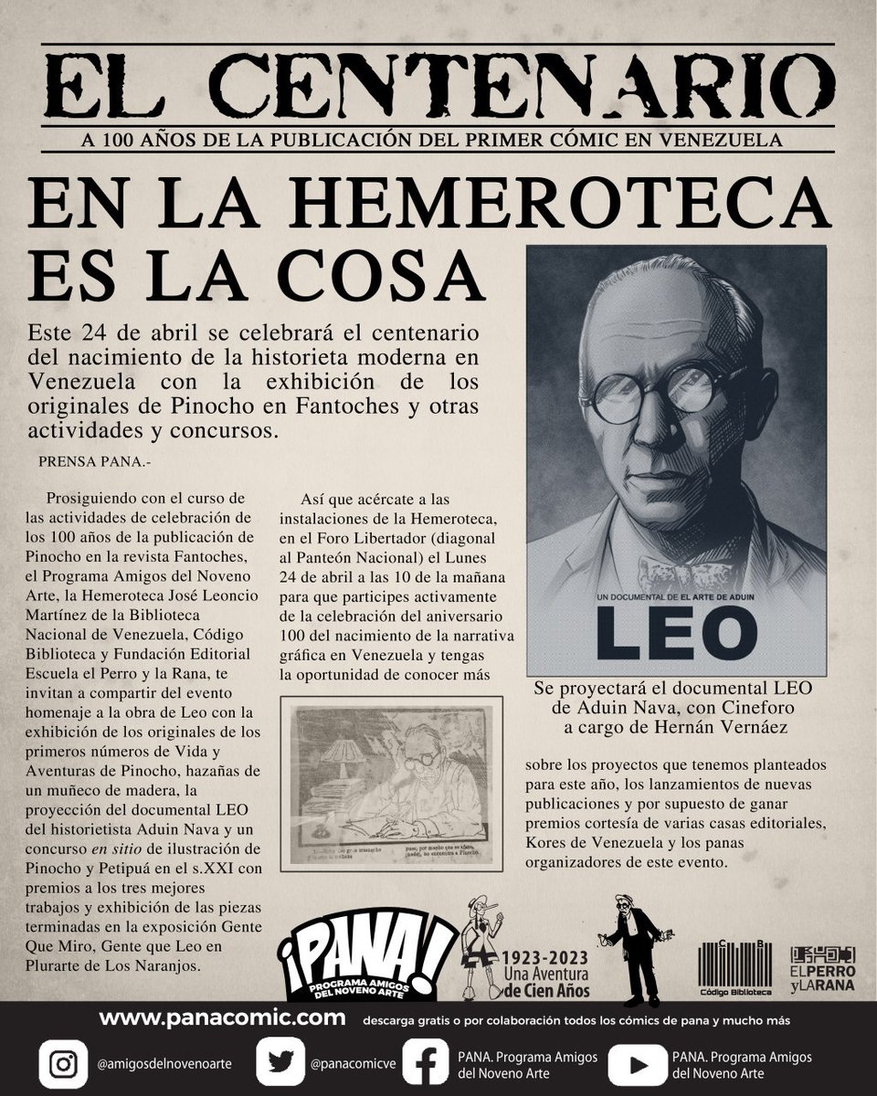 PANAcomicVe's tweet photo. Se acerca el 24 de abril, queremos convertirlo oficialmente en ¡el día del comic venezolano! #ComicVen #VenezuelaComic #ComicCentenario #100años #narrativagrafica #narrativasecuencial #novelagrafica #historieta #Manga #CcsComics #Hemeroteca #Panacomic #Novenoarte #comicvenezolano https://t.co/lzXep3uDj4