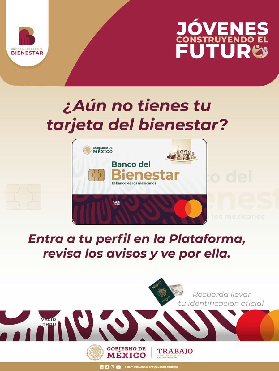 JovConFuturo's tweet photo. ¡Aprendiz!

Sólo con tu tarjeta del @bbienestarmx podrás disponer de los 6,310 pesos ganados por tu capacitación. 👏🏼✨

¡Corre por ella y disfruta de tu apoyo económico! https://t.co/5d48DNoLoc
