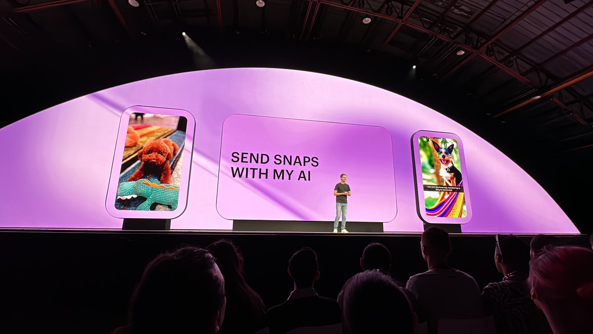 Snap is opening up its MY AI chatbot to all users free rolling out starting today. You can @ mention it in a chat with a friend to bring it into a conversation. For paying subscribers you can now send a snap to your chatbot and it will reply with a snap too. #SnapPartnerSummit