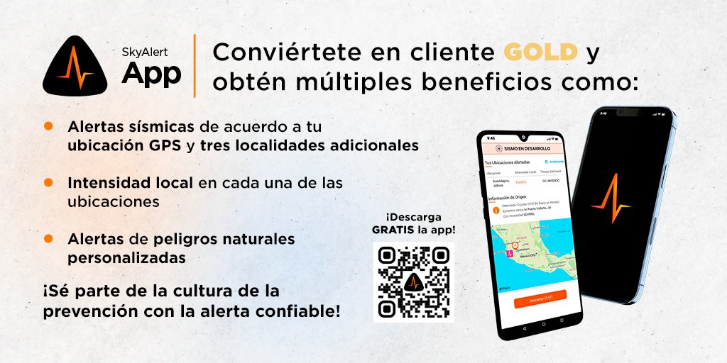 SkyAlertMx's tweet photo. ¡Obtén los beneficios de ser cliente #GOLD!

Suscríbete y recibe alertas en tu ubicación GPS hasta en 3 ubicaciones adicionales con el tiempo estimado de arribo del sismo.

👉📱Descarga gratis la app:
https://t.co/utcJz1LFMg

#LaAlertaConfiable #SkyAlertSiempreContigo https://t.co/YE8Pem5rwc