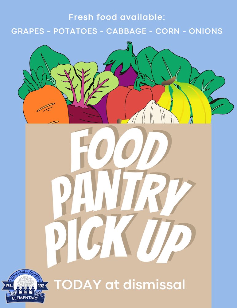 PS132jpd's tweet photo. Pick up fresh grapes 🍇 , potatoes 🥔 , cabbage 🥬  corn🌽, and onion 🧅 TODAY at dismissal from our food pantry!
#ps132jpd #foodpantry #fooddonations #engagingfamilies #Community #equity #oneteamonedream #littleschoolwithabigheart #reimaginingschools #communityschool #csd6 https://t.co/6puopKusv6