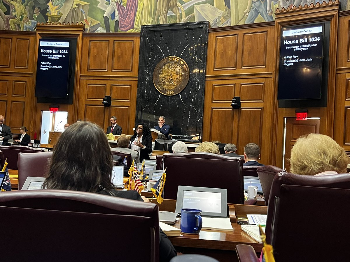 ReneePack52's tweet photo. The motion to concur was unanimously adopted for Veteran Affairs’ House Bill 1034! It gives state income tax exemptions for military pay. Proud to be a co-author! ,#goodbill #stateswoman #Veteran https://t.co/6qoEwVI03d