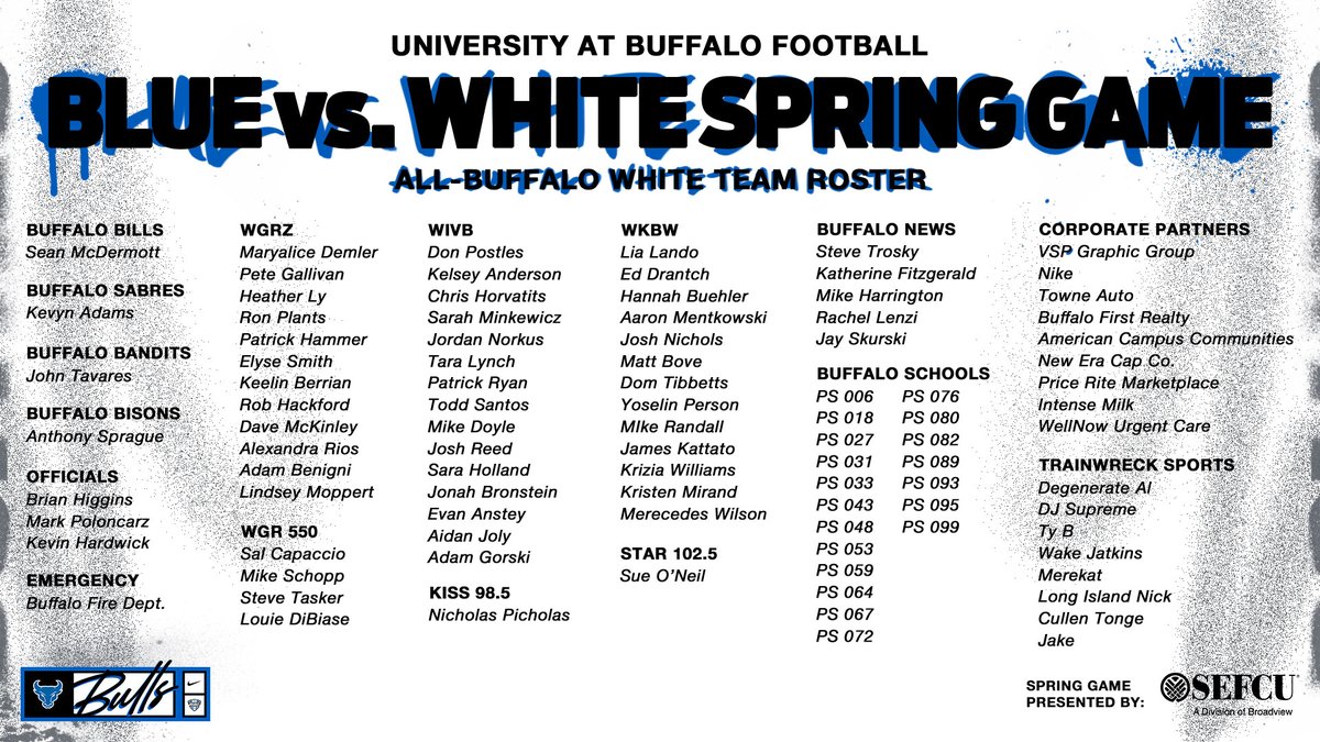 UB Football (@ubfootball) on Twitter photo Announcing our All-Buffalo teams featuring members of the <a href="/BuffaloBills/">Buffalo Bills</a> <a href="/BuffaloSabres/">Buffalo Sabres</a> <a href="/NLLBandits/">Buffalo Bandits</a> <a href="/BuffaloBisons/">Buffalo Bisons</a> <a href="/WGR550/">WGR 550</a> <a href="/WGRZ/">WGRZ</a> <a href="/news4buffalo/">News 4 Buffalo</a> <a href="/WKBW/">7 News WKBW</a> <a href="/KISS985BUFFALO/">Kiss985Buffalo</a> <a href="/mystar1025/">Star 102.5 Buffalo</a> <a href="/TheBuffaloNews/">The Buffalo News</a> <a href="/TrainwreckSprts/">Trainwreck Sports</a> and more!
See you Sunday! Steaks and hot dogs on the line🤘 Announcing our All-Buffalo teams featuring members of the <a href="/BuffaloBills/">Buffalo Bills</a> <a href="/BuffaloSabres/">Buffalo Sabres</a> <a href="/NLLBandits/">Buffalo Bandits</a> <a href="/BuffaloBisons/">Buffalo Bisons</a> <a href="/WGR550/">WGR 550</a> <a href="/WGRZ/">WGRZ</a> <a href="/news4buffalo/">News 4 Buffalo</a> <a href="/WKBW/">7 News WKBW</a> <a href="/KISS985BUFFALO/">Kiss985Buffalo</a> <a href="/mystar1025/">Star 102.5 Buffalo</a> <a href="/TheBuffaloNews/">The Buffalo News</a> <a href="/TrainwreckSprts/">Trainwreck Sports</a> and more!
See you Sunday! Steaks and hot dogs on the line🤘