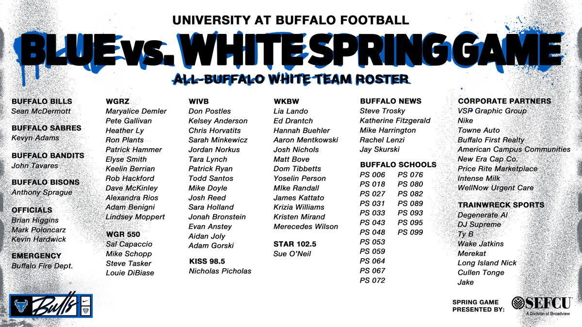 Announcing our All-Buffalo teams featuring members of the @BuffaloBills @BuffaloSabres @NLLBandits @BuffaloBisons @WGR550 @WGRZ @news4buffalo @WKBW @KISS985BUFFALO @mystar1025 @TheBuffaloNews @TrainwreckSprts and more! See you Sunday! Steaks and hot dogs on the line🤘