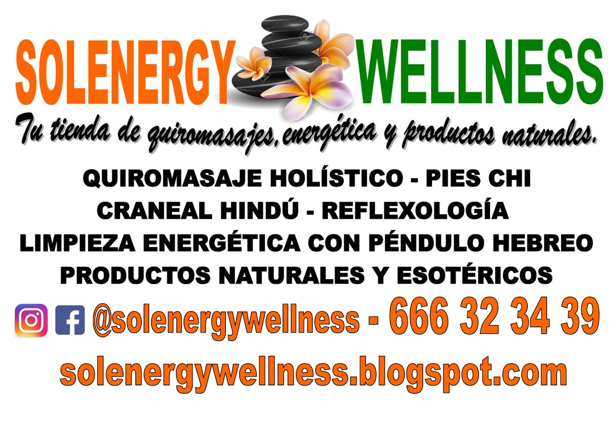 SOLENERGY WELLNESS. 
Tu tienda de quiromasajes, energética y productos naturales. Nos encontramos en calle Puerto Oncala, 6. Bda. Nuevo San Andrés. Málaga #quiromasaje #wellness #relax #limpiezaenergetica #malaga