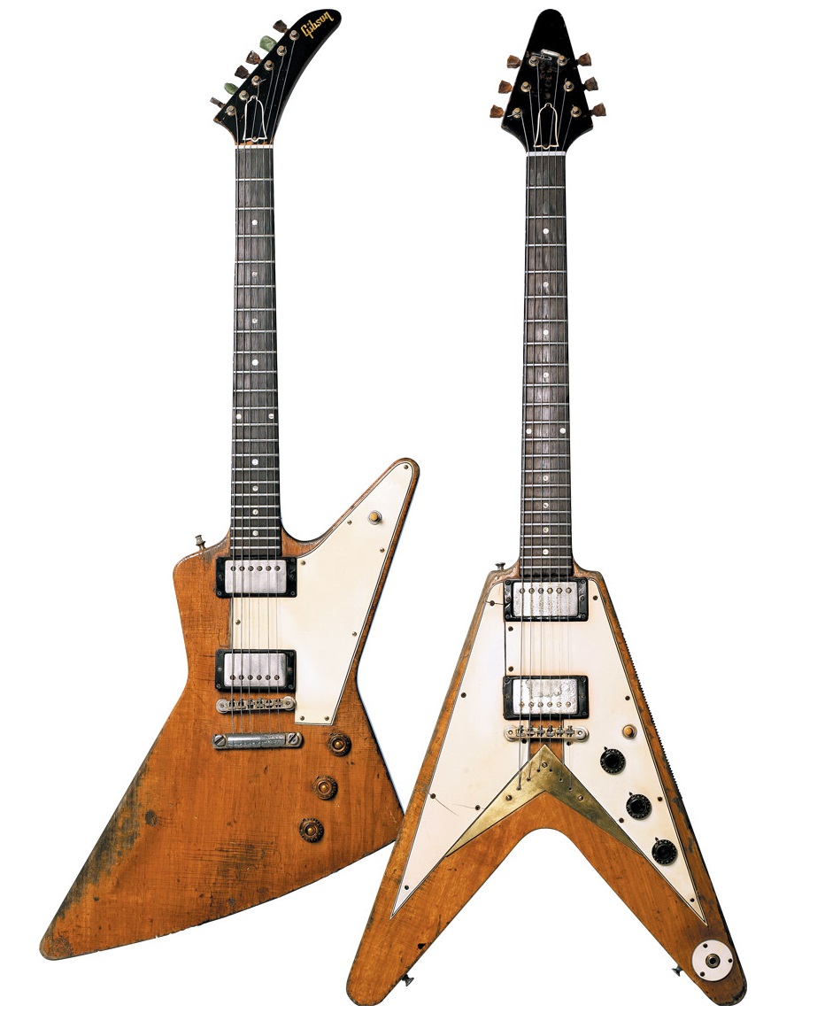 muerdekeroyo's tweet photo. #FlyingVWednesday #ExplorerWednesday Matching set of 1958 Gibson korinas: an Explorer and a Flying V #guitar #Gibson https://t.co/qbLJK17TFQ