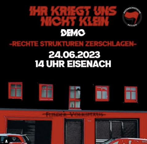 AntifaErfurt's tweet photo. Für den 24. Juni rufen Antifaschist:innen aus #Eisenach vom 'Solidarischen Kollektiv' zu einer antifaschistischen Demo auf. Weitere Infos folgen, Datum vormerken! https://t.co/Ej04BW5i8e