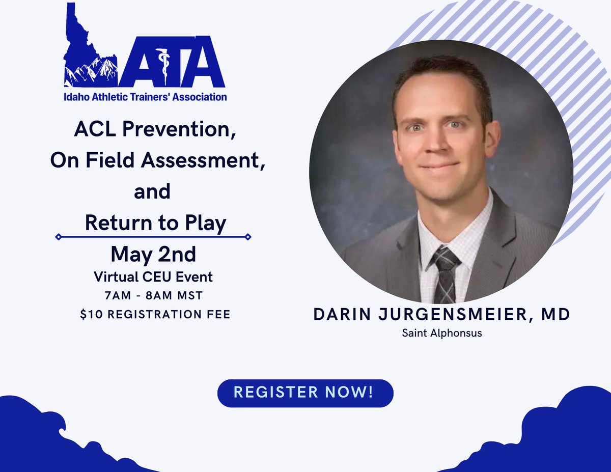 idahoata's tweet photo. Our next monthly virtual CEU event is March 2nd! You don't need to be a IATA Member to attend, ANY Athletic Trainer can attend.

Hit the link below to register:
https://t.co/Ch63k6WnRE

@NWATAd10 @AK_AthTrnAssoc @OregonAT @MTATA41 @WSATA @jesskerns_AT @Lauren_HoytATC https://t.co/hYozUzSSpw