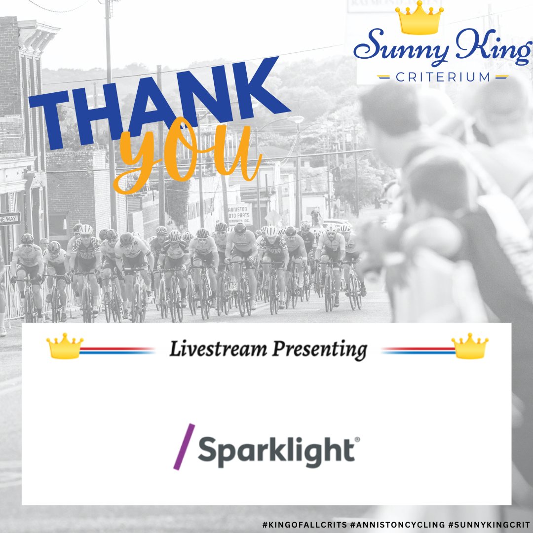 AlabamaCycling's tweet image. We want to take a moment to give a shoutout to our Livestream sponsor, Sparklight! Without their support, we wouldn&apos;t have been able to bring you this amazing event.

#sparklight #livestreamsponsor #grateful #fastinternet #thankyou #KingOfAllCrits #AnnistonCycling #SunnyKingCrit
