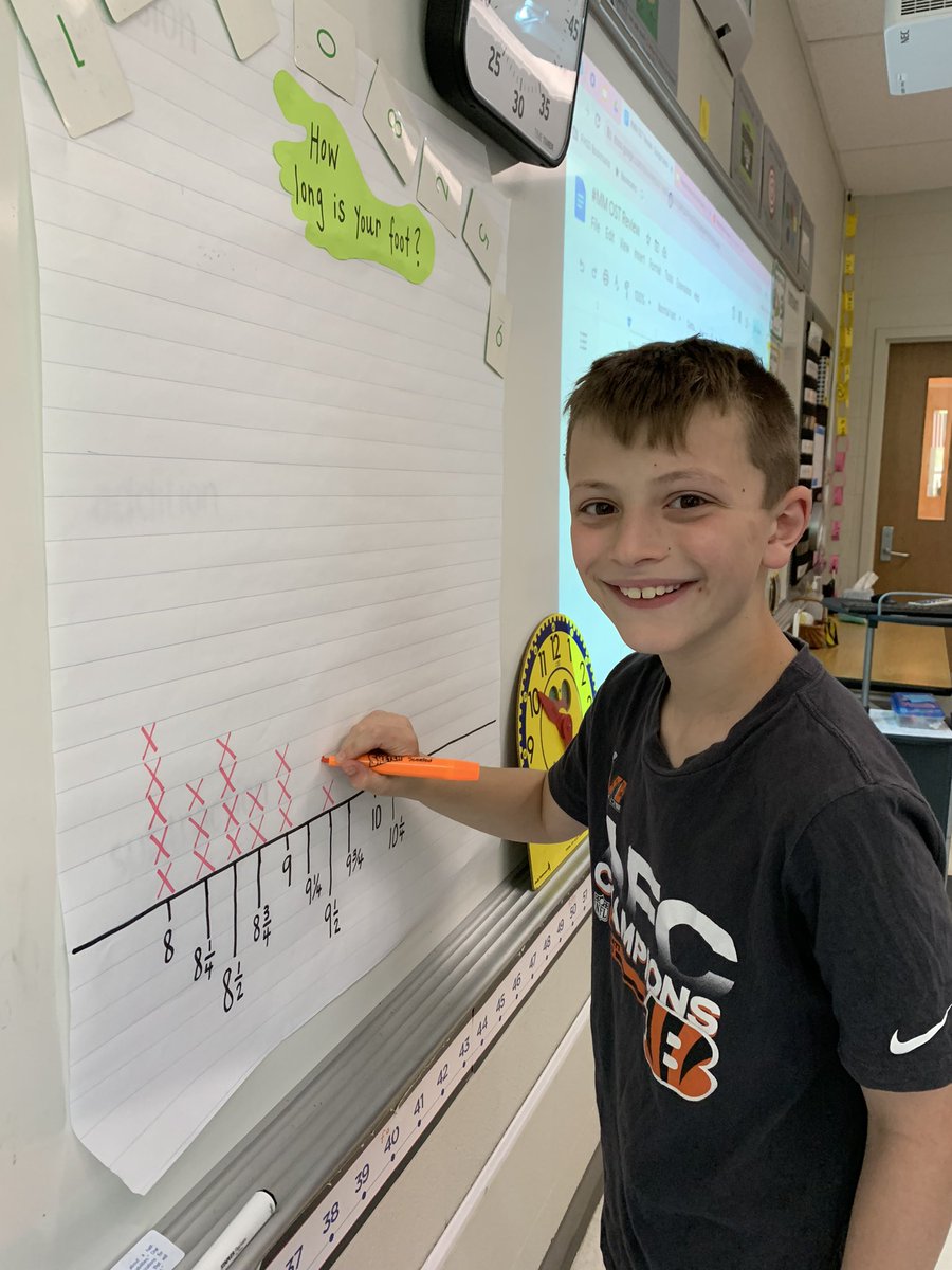 MMathematicians's tweet photo. Measurement, data and line plots…oh my!  #MoranMathematicians are stinking up the classroom my measuring their smelly feet @summitbees with @TracyGMoran https://t.co/7593FahkLF